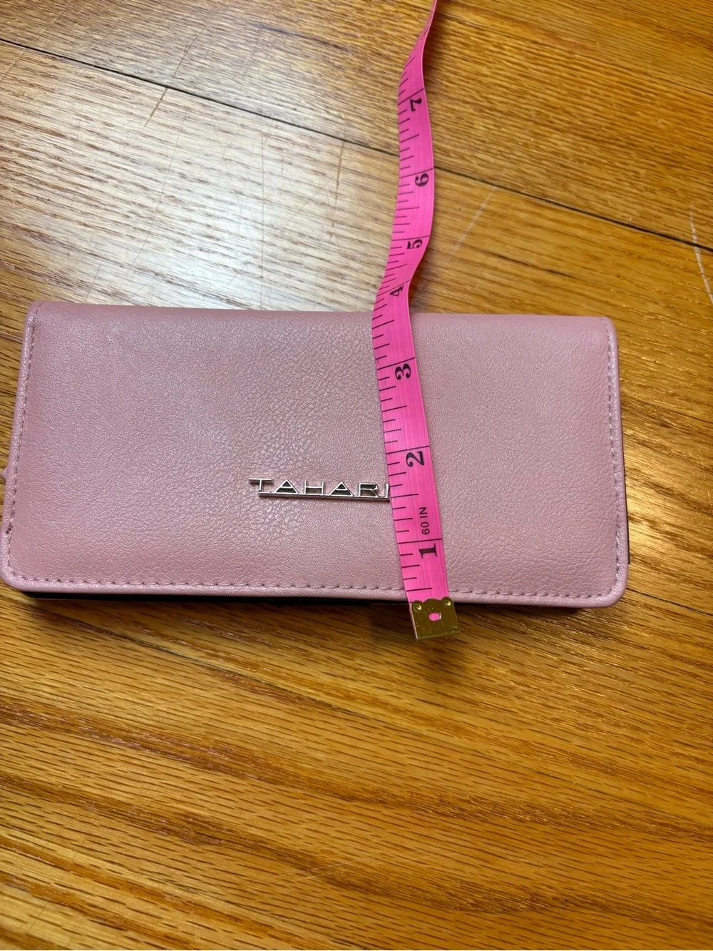 Tahari Blush Pink Fold-Over Wallet with Silver Logo - Picture 4 of 5